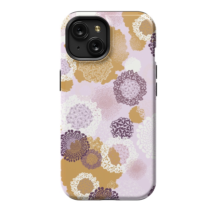 iPhone 15 StrongFit Doily Flowers on Pink by Paula Ohreen