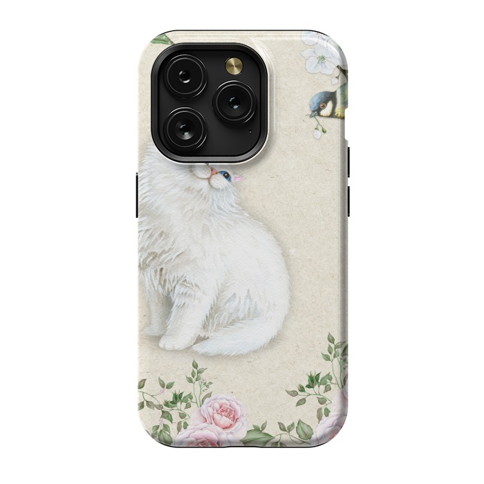 iPhone 15 Pro StrongFit Kitty Welcomes Bird by Creativeaxle