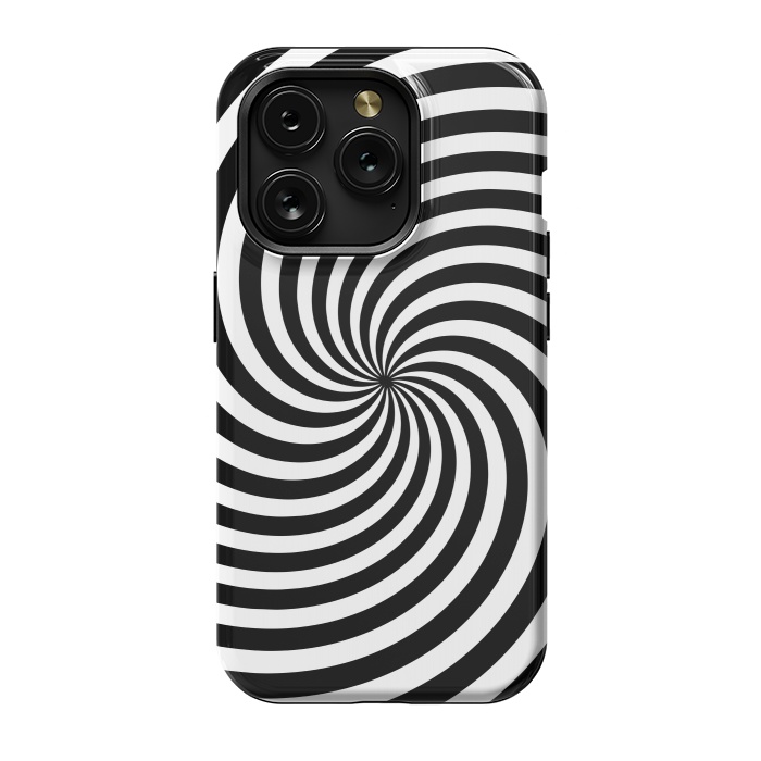 iPhone 15 Pro StrongFit Concentric Spiral Op Art Black And White 2 by Andrea Haase