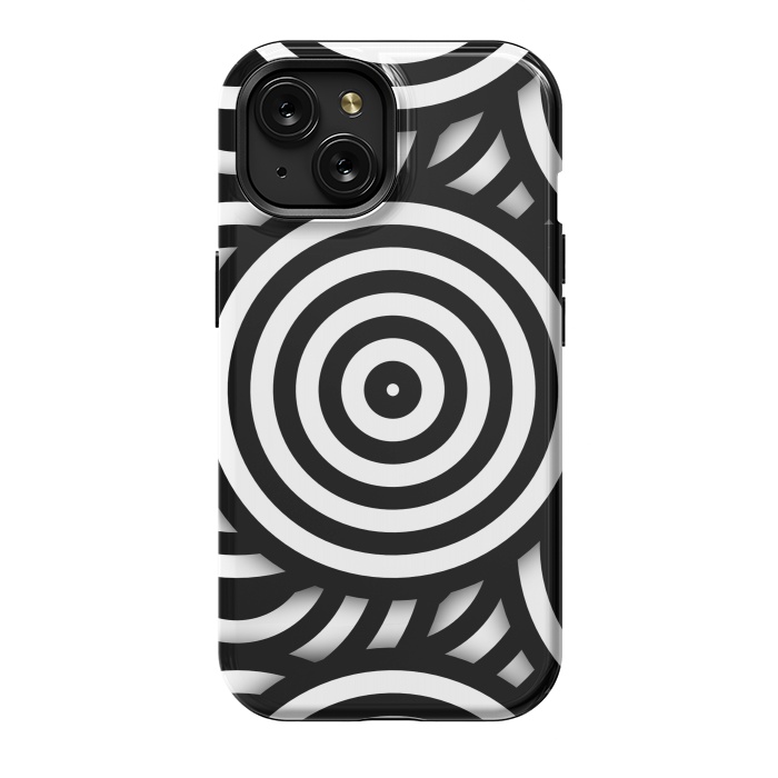 iPhone 15 StrongFit Pop-Art Circle Pattern Black White 2 by Andrea Haase