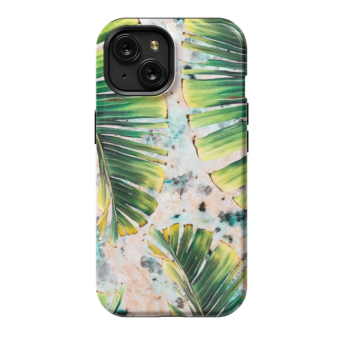 iPhone 15 StrongFit Palm leaf on marble 01 by Mmartabc