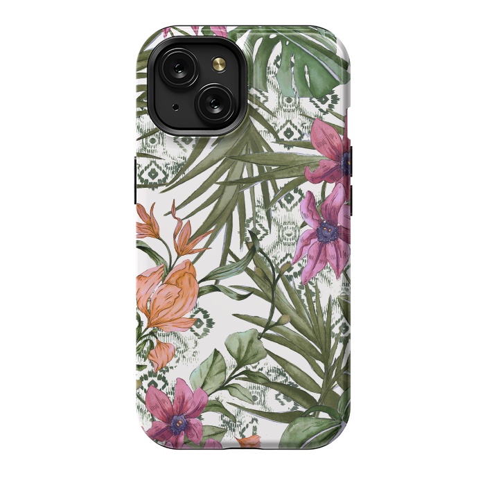 iPhone 15 StrongFit Tropical tribal floral by Mmartabc