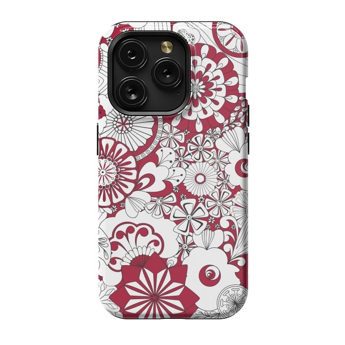 iPhone 15 Pro StrongFit 70s Flowers - Red and White by Paula Ohreen