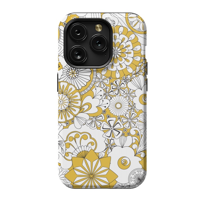 iPhone 15 Pro StrongFit 70s Flowers - Yellow and White by Paula Ohreen