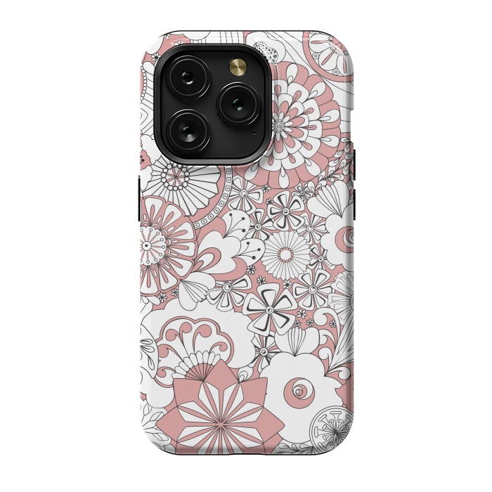 iPhone 15 Pro StrongFit 70s Flowers - Pink and White by Paula Ohreen