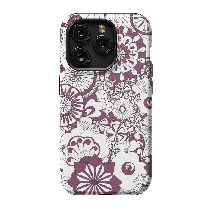 iPhone 15 Pro StrongFit 70s Flowers - Purple and White by Paula Ohreen