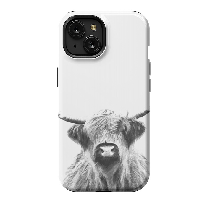 iPhone 15 StrongFit Black and White Highland Cow by Alemi