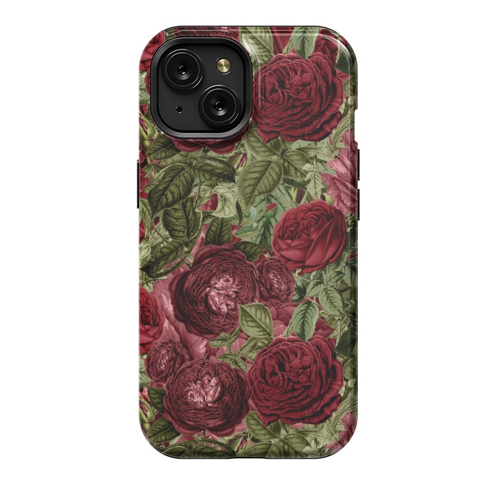 iPhone 15 StrongFit Victorian Dark Red Vintage Roses by  Utart
