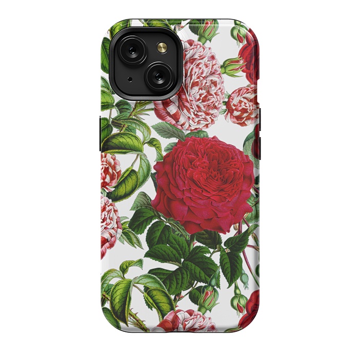 iPhone 15 StrongFit Red and White Vintage Roses Pattern by  Utart