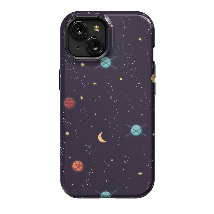 iPhone 15 StrongFit Universe with planets and stars seamless pattern, cosmos starry night sky, vector illustration by Jelena Obradovic