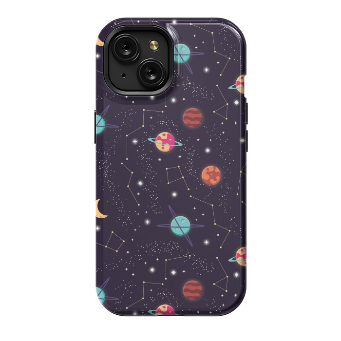 iPhone 15 StrongFit Universe with planets and stars seamless pattern, cosmos starry night sky 004 by Jelena Obradovic