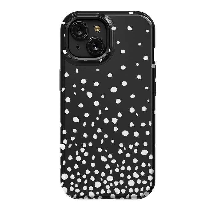 iPhone 15 StrongFit White on Black Polka Dot Dance by DaDo ART