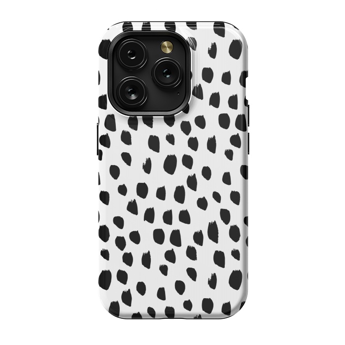 iPhone 15 Pro StrongFit Hand drawn black crazy polka dots on white by DaDo ART