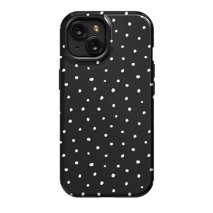 iPhone 15 StrongFit Hand drawn little white polka dots on black by DaDo ART