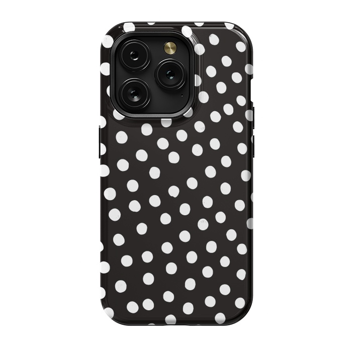 iPhone 15 Pro StrongFit Drunk little white polka dots on black  by DaDo ART