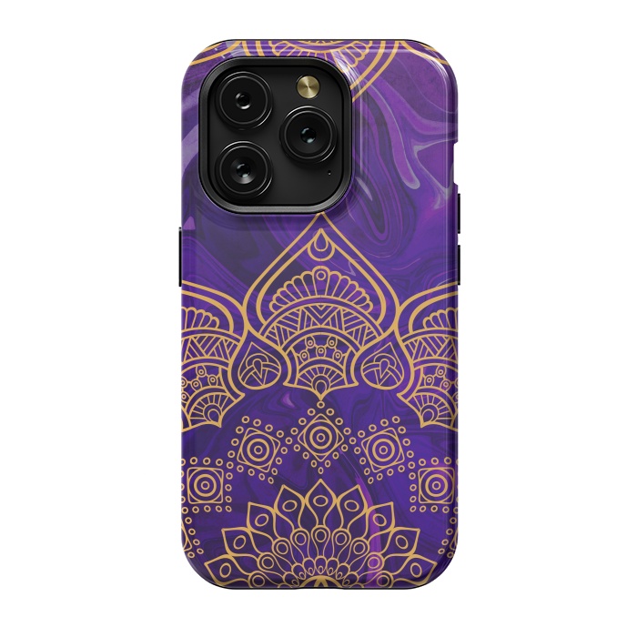iPhone 15 Pro StrongFit Mandala in Purple Marble by Rossy Villarreal