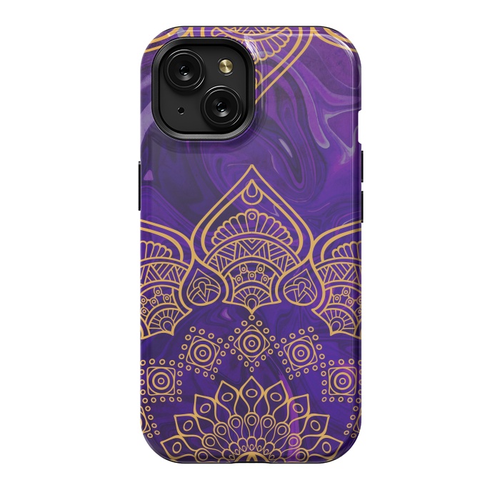 iPhone 15 StrongFit Mandala in Purple Marble by Rossy Villarreal