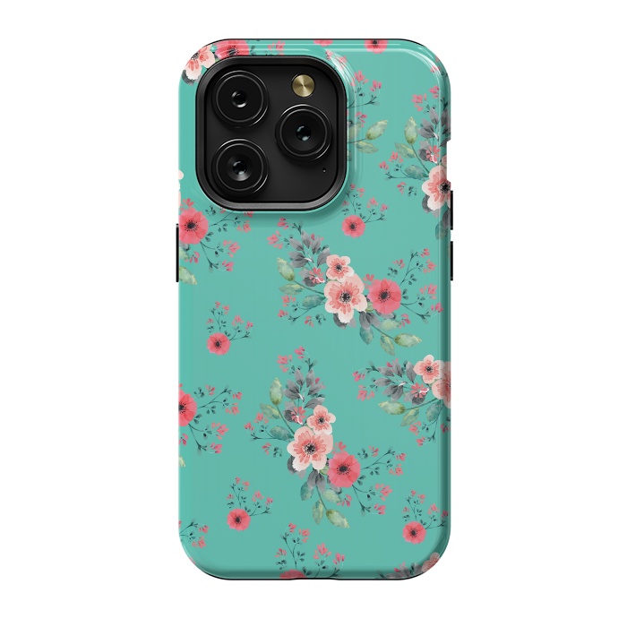 iPhone 15 Pro StrongFit Flowers in Aquamarine by Rossy Villarreal