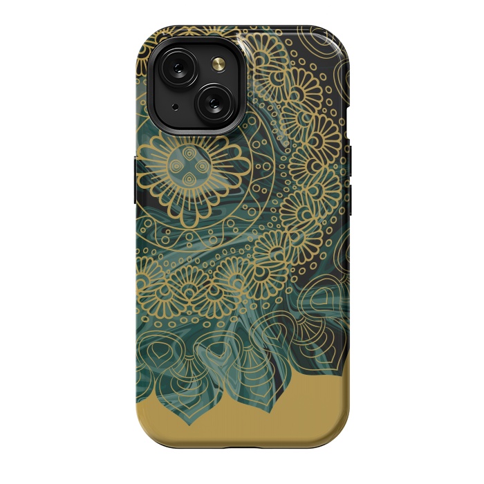 iPhone 15 StrongFit Mandala in Green Marble by Rossy Villarreal
