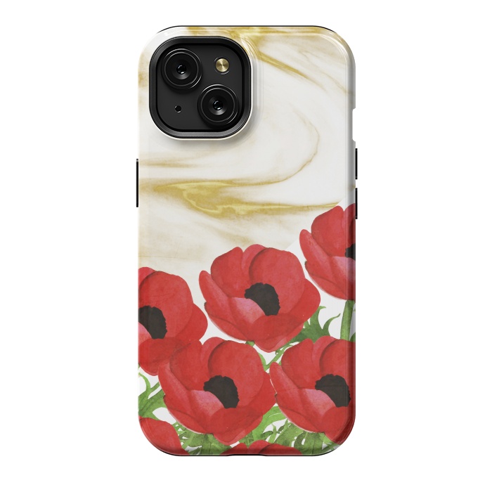 iPhone 15 StrongFit Red Flowers on Marbel by Rossy Villarreal
