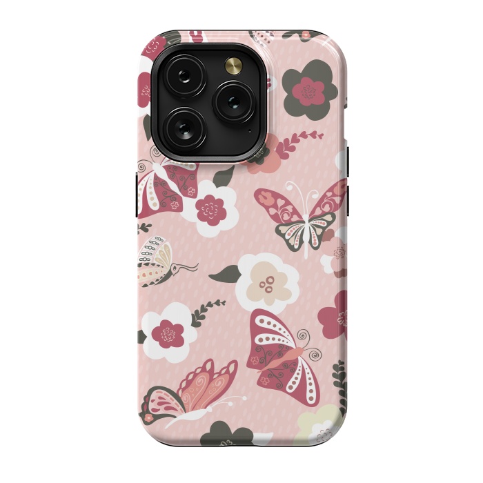 iPhone 15 Pro StrongFit Beautiful Butterflies on Dusty Pink by Paula Ohreen