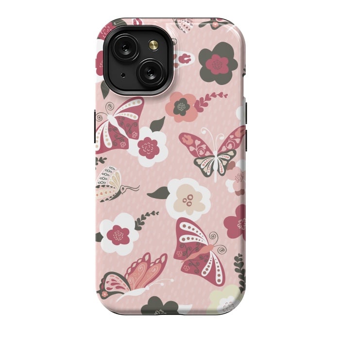 iPhone 15 StrongFit Beautiful Butterflies on Dusty Pink by Paula Ohreen