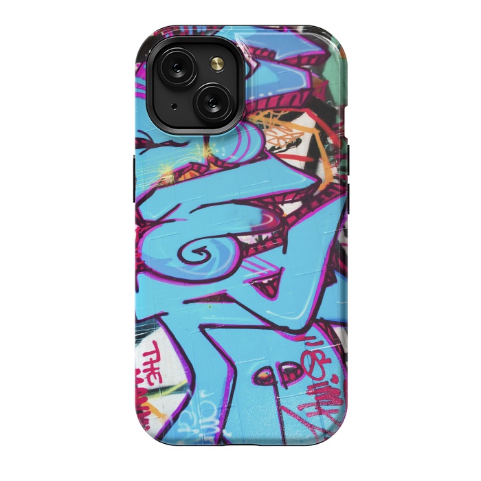iPhone 15 StrongFit Blue Graffiti Tag by Andrea Haase