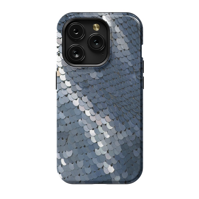iPhone 15 Pro StrongFit Shiny Blue Gray Sequins by Andrea Haase