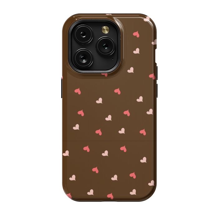 iPhone 15 Pro StrongFit red hearts with brown background by MALLIKA