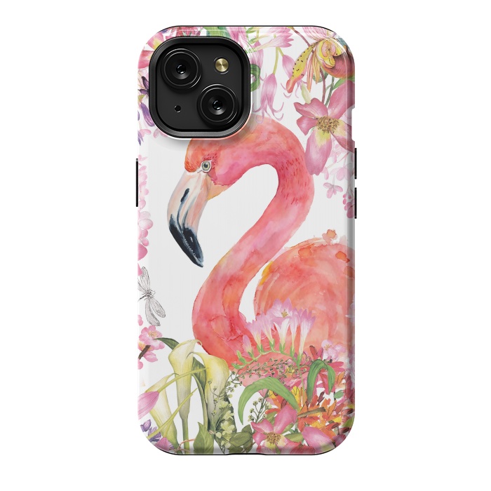 iPhone 15 StrongFit Flamingo in Flower Jungle by  Utart