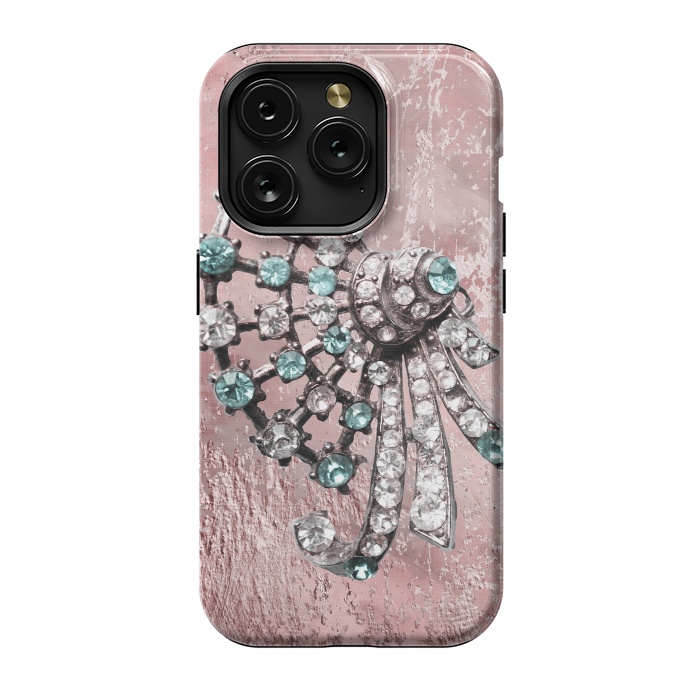 iPhone 15 Pro StrongFit Rhinestone Embellishment Pink And Teal by Andrea Haase