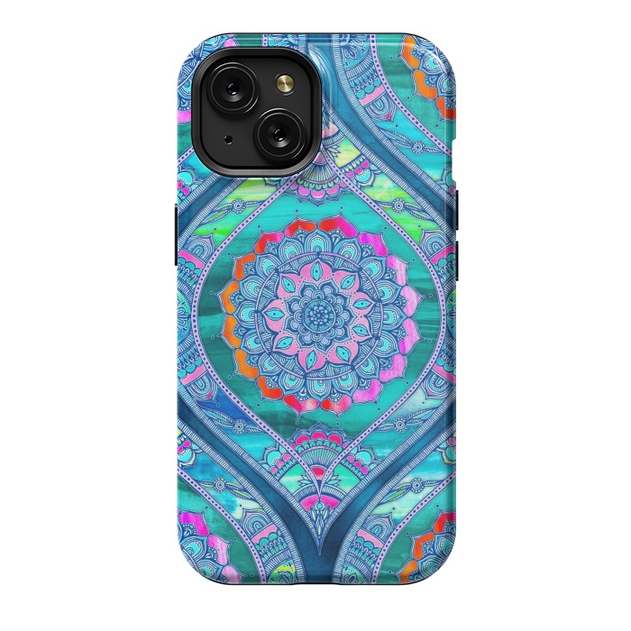 iPhone 15 StrongFit Radiant Boho Color Play Mandala by Micklyn Le Feuvre