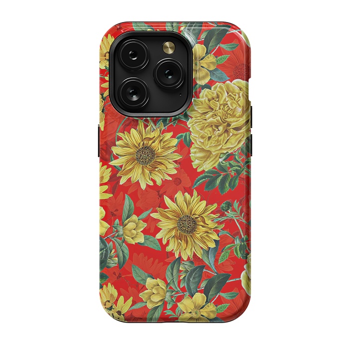 iPhone 15 Pro StrongFit Sunflowers and Roses on Red by  Utart