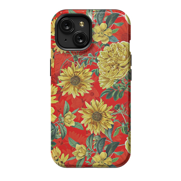 iPhone 15 StrongFit Sunflowers and Roses on Red by  Utart