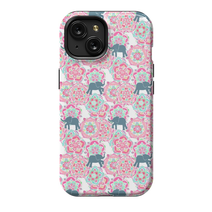iPhone 15 StrongFit Tiny Elephants in Fields of Flowers by Micklyn Le Feuvre
