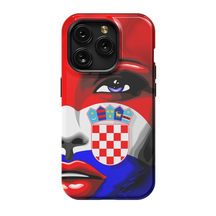 iPhone 15 Pro StrongFit Croatia Flag Beautiful Girl Portrait by BluedarkArt