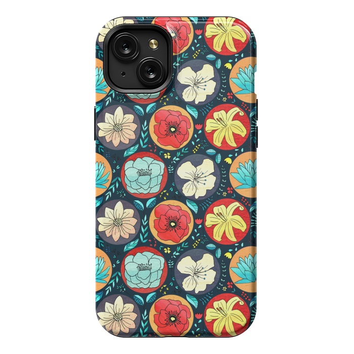 iPhone 15 Plus StrongFit Navy Polka Dot Floral  by Tigatiga
