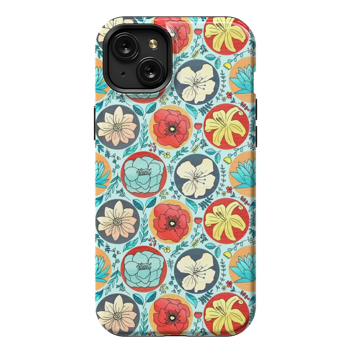 iPhone 15 Plus StrongFit Polka Dot Floral On Navy  by Tigatiga