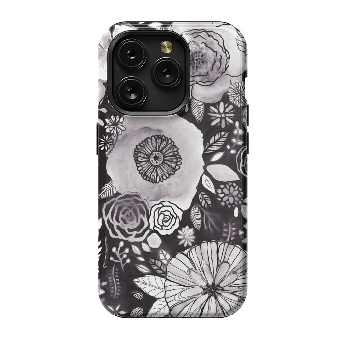 iPhone 15 Pro StrongFit Black & White Floral Mix  by Tigatiga