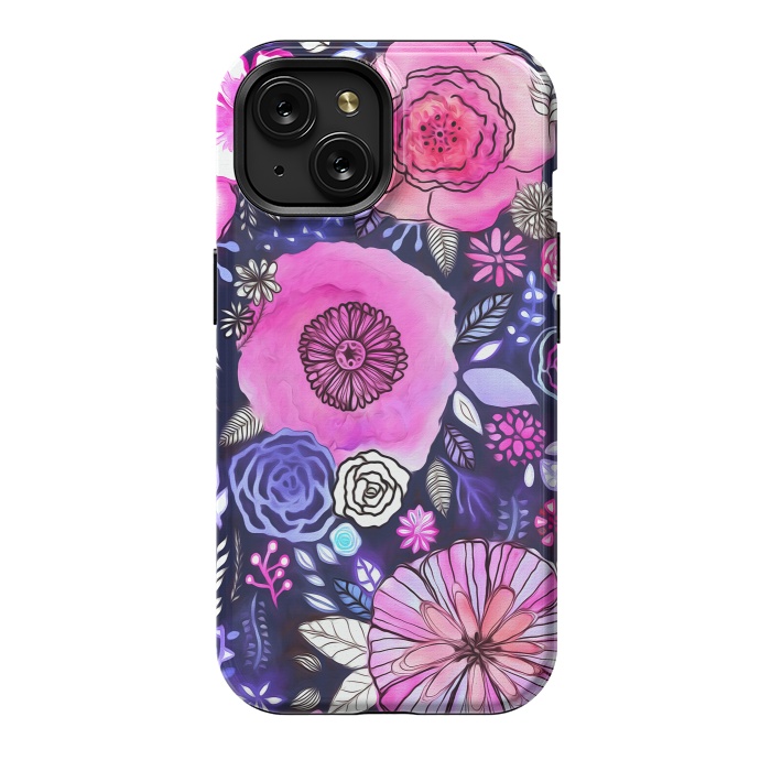 iPhone 15 StrongFit Magenta Floral Mix  by Tigatiga