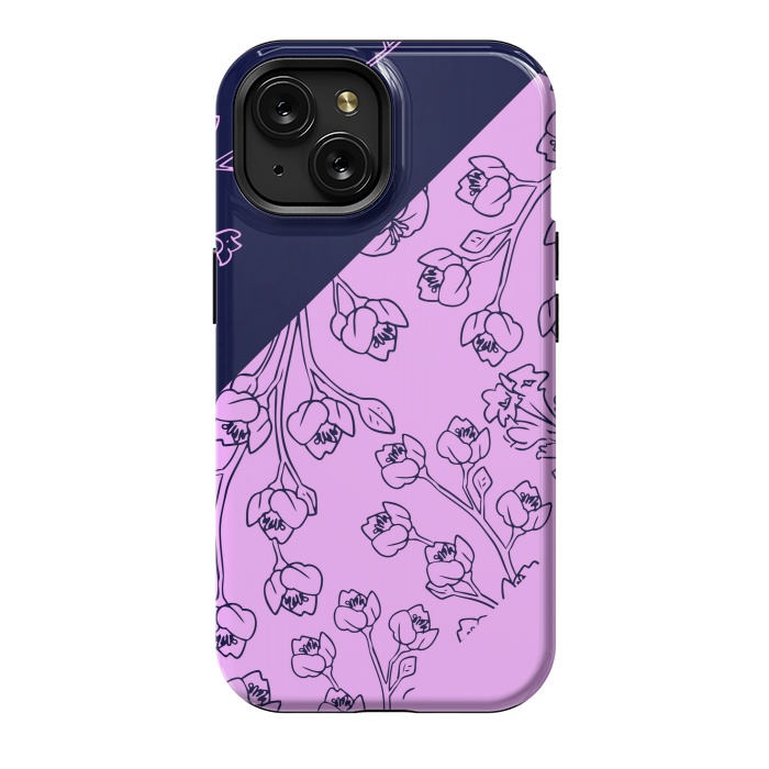 iPhone 15 StrongFit PINK BLUE FLORAL PATTERN by MALLIKA