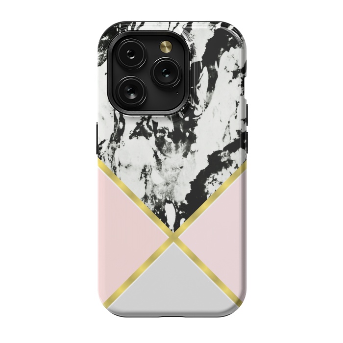 iPhone 15 Pro StrongFit Pink geometric and black marble by Jms
