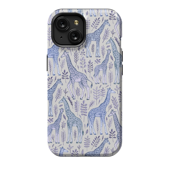 iPhone 15 StrongFit Little Giraffes in Blue, Purple and Grey by Micklyn Le Feuvre
