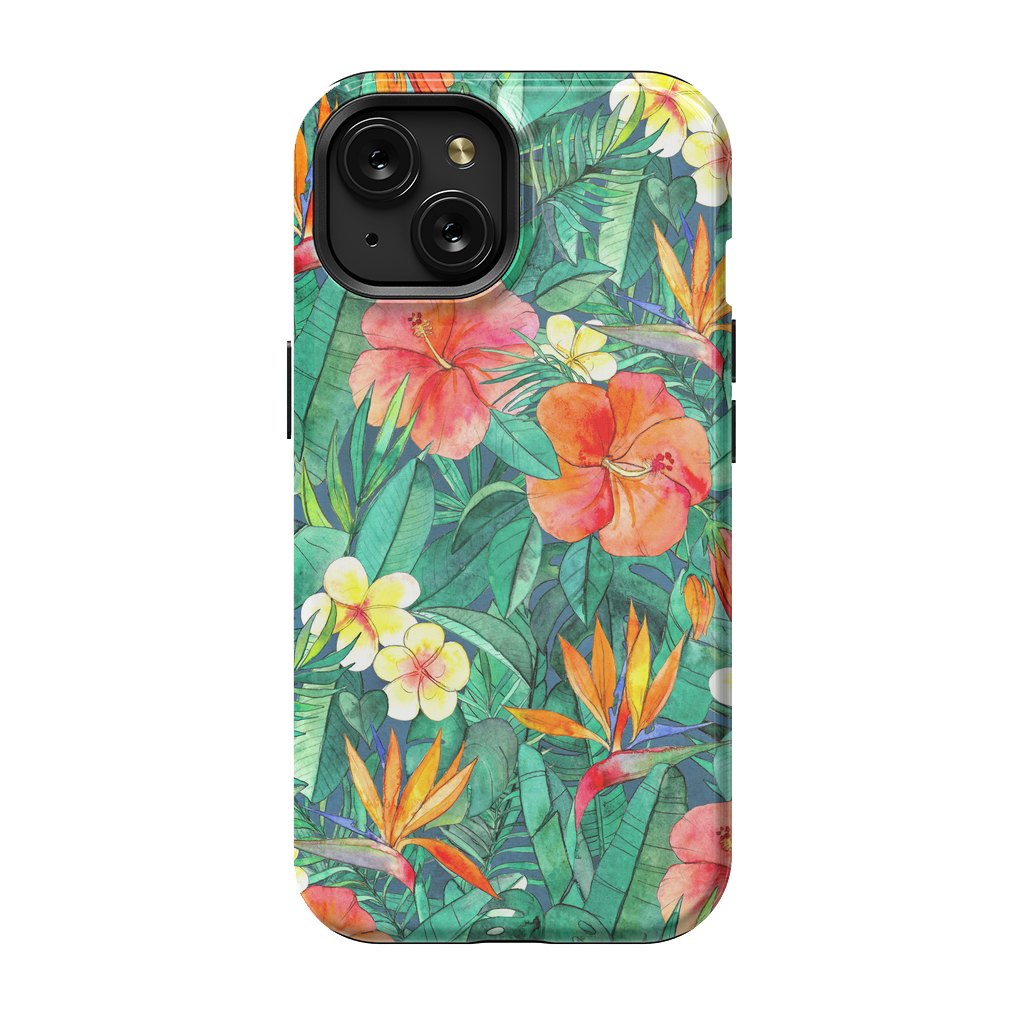 iPhone 15 StrongFit Classic Tropical Garden in Watercolor by Micklyn Le Feuvre