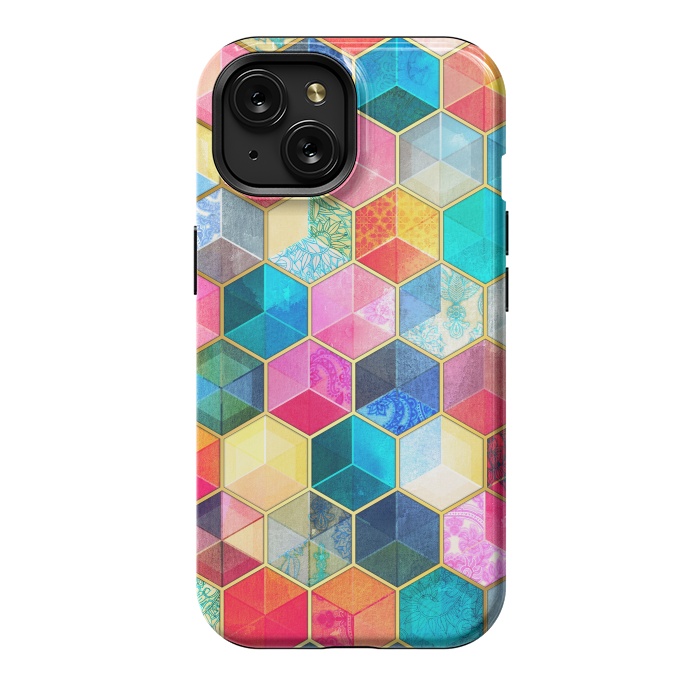 iPhone 15 StrongFit Crystal Bohemian Honeycomb Cubes by Micklyn Le Feuvre