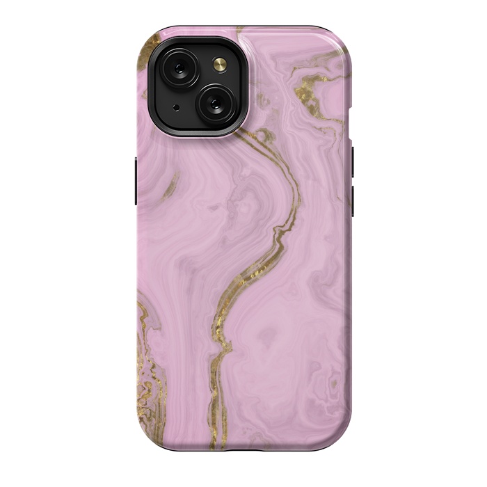 iPhone 15 StrongFit Elegant Pink Marble With Gold 2 by Andrea Haase