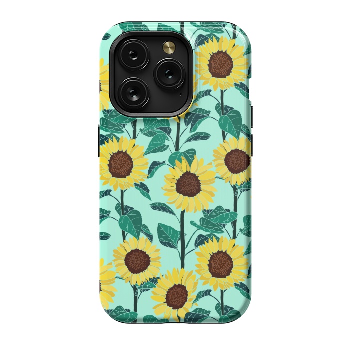 iPhone 15 Pro StrongFit Sunny Sunflowers - Mint  by Tigatiga