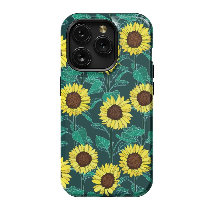 iPhone 15 Pro StrongFit Sunny Sunflowers - Emerald  by Tigatiga