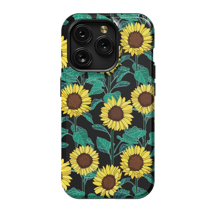 iPhone 15 Pro StrongFit Sunny Sunflowers - Black  by Tigatiga