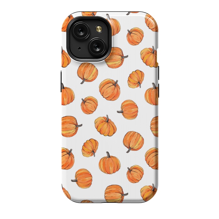 iPhone 15 StrongFit Tiny Pumpkin Polka Dots on White by Micklyn Le Feuvre